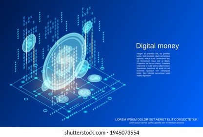 Ilustración del concepto de vector isométrico plano de dinero digital 3d