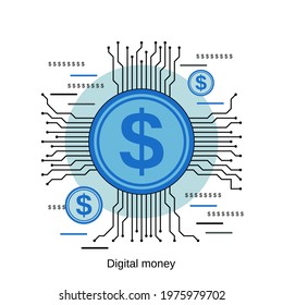 Digital money flat design style vector concept illustration