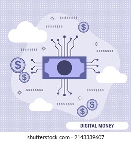 Ilustración del concepto de vector de diseño plano de dinero digital