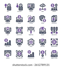 Digital Money Icon pack for your website, mobile, presentation, and logo design. Digital Money Icon dual tone design. Vector graphics illustration and editable stroke.