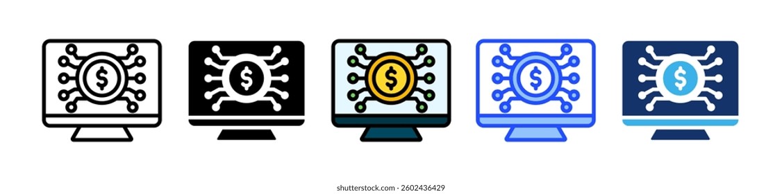 Digital Money Icon Set With Multiple Style Collection