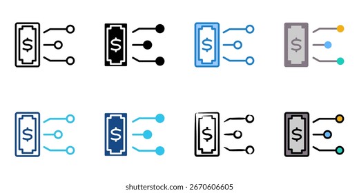 digital money icon set multiple style collection 
