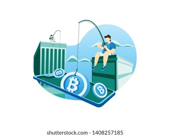 Digital money, investment, finance and trading, banner and presentation, crypto mining. vector flat illustration