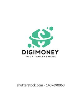 Digital Money Logo Design Vector Template