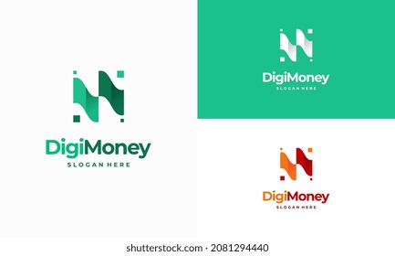 Dinero digital Diseños de logotipos vectores de concepto, icono del logotipo de pago digital