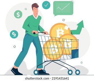 Digital money, man bitcoin buyer abstract.