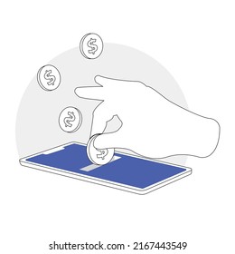 Digital Money Online. Mobile  saving or deposit. Flat Vector illustration of saving money online.