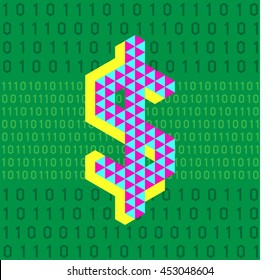 Digital Money in Pop style color on bit number Green background