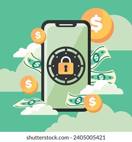 Digital Money Security in Smartphone Illustration