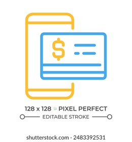 Digital money two color line icon. Mobile banking. Contactless credit card. Virtual currency bicolor outline symbol. Duotone linear pictogram. Isolated illustration. Editable stroke