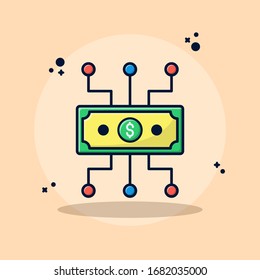 Ilustración de vectores de dinero digital. Fijar el pago, el cambio, el banco, el ingreso, el oro, el pago, el préstamo, el ingreso, la economía, el financiero, el ahorro. Estilo de caricatura plano adecuado para adhesivos, papel tapiz, iconos, etc.