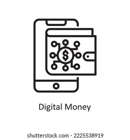 Digital Money Vector Outline Icon Design Illustration. Symbol für Unternehmen und Finanzen auf weißem Hintergrund - EPS10-Datei
