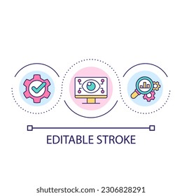 Digital monitoring system loop concept icon. Computer analysing data. Forecast making abstract idea thin line illustration. Isolated outline drawing. Editable stroke. Arial font used