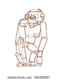 Digital monkey (hand graphics, sepia pen)