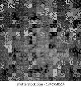 Digital monochrome camouflage seamless pattern for winter. Abstract military geometric modern camo background. Vector illustration.