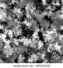 Digital monochrome camouflage seamless pattern for winter. Abstract military geometric modern camo background. Vector illustration.