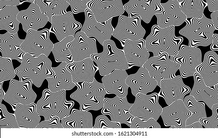 Digital monochrome futuristic seamless pattern. Modern technological design with liquid shapes and wavy lines. Decorative backdrop for web design, wrapping paper, fabric print and card.