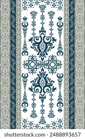 Digitales marokkanisches, arabisches Märchen, Damaskus nahtloses Muster EPS-Vektorgrafik, islamisches Muster, Damaskus ikat ethnisch von Paisley und dekorative florale Zweige. Indischer Motivhintergrund, florale Stickerei für Druck, Stoff