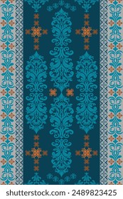 Digital Moroccan,Arabic tale,Damask seamless pattern EPS vector,Islamic pattern,Damask ikat ethnic of paisley and decorative floral branches.Indian motif background,floral embroidery for print,fabric