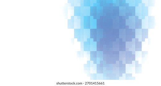 A digital mosaic composed of small, square tiles in varying shades of blue and purple, creating a soft gradient effect.