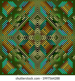 Digital mosaic seamless pattern. Ornamental bright background. Repeat tribal ethnic vector backdrop. Modern textured ornaments. Abstract geometric ornate design. Endless patterned colorful texture.