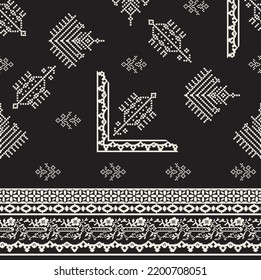 Digital motif borders. Set of Oriental damask patterns for greeting cards and wedding invitations. Picture with black and white elements. Abstract geometric background texture, geometric shape pattern