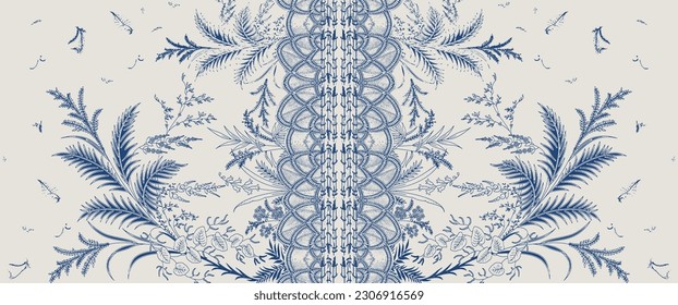 Digital motif Seamless pattern with fantasy flowers, ethnic rotary repeat fabric and tile design, natural wallpaper, floral decoration curl illustration. Paisley print hand drawn elements pattern etc.