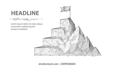 Digitaler Berg und Leiter mit Fahne oben. Tech-Zieldiagramm, Führungspfad, Erfolg der Digitaltechnologie, Karriereleiter, Geschäftsplan, Konzeptschritt, Mission Vision, Level-Konzept