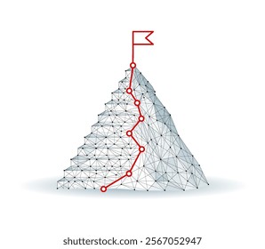Digital mountain and ladder. Tech goal chart, leadership path, digital technology success, startup achieve, career ladder, business plan, achievement symbol, mission vision, achieve concept