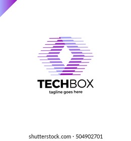 Digital Move Logo. Tech arrow box logo. Technology media rhomb