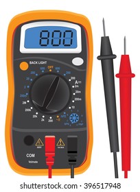 Digital multi-function tester with two probes. Vector illustration.