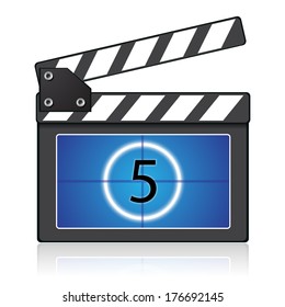 Digital multimedia entertainment concept, black and blue clapper board for film