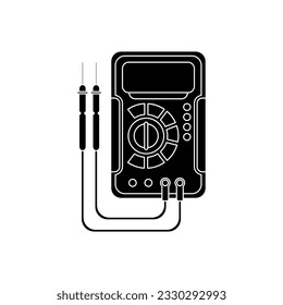Digitales Multimeter auf schwarzem Füllsymbol, Vektorgrafik im trendigen Design-Stil. Elektrowerkzeug zur Messung von Strom, Spannung und Widerstand in einem elektrischen Bauteil. 