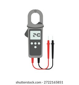 Dispositivo multímetro digital exibe 240 volts em sua tela com condutores vermelhos e pretos.
