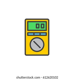Digital Multimeter filled outline icon, line vector sign, linear style pictogram isolated on white. Symbol, logo illustration. Editable stroke. Pixel perfect