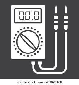 Digital multimeter glyph icon, build and repair, electric volmeter sign vector graphics, a solid pattern on a black background, eps 10.