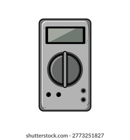 Digital multimeter instrument measuring electrical parameters like voltage, current, and resistance with a display screen and a rotary dial, essential for electronics and electrical work