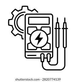 Digital multimeter with lightning bolt symbol and industrial gear wheel icon multimeter electricity electrical engineering industry electronic lightning diagnostic maintenance technical
