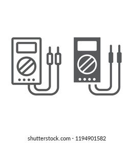 Digital multimeter line and glyph icon, tool and instrument, electric volmeter sign, vector graphics, a linear pattern on a white background, eps 10.
