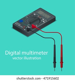 Digital multimeter. The measuring device in isometric style. Realistic vector illustration.