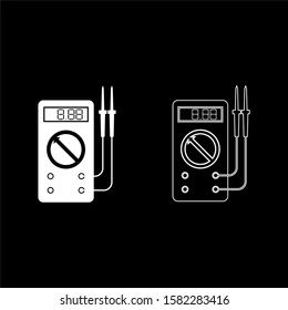 Digital multimeter for measuring electrical indicators AC DC voltage amperage ohmmeter power with probes icon outline set white color vector illustration flat style image