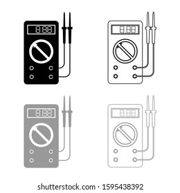 Digital multimeter for measuring electrical indicators AC DC voltage amperage ohmmeter power with probes icon outline set black grey color vector illustration flat style image