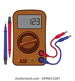 Digital multimeter is measuring voltage with probes