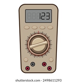 Digital multimeter showing measurement value, with buttons and rotary knob