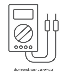 Digital multimeter thin line icon, tool and instrument, electric volmeter sign, vector graphics, a linear pattern on a white background, eps 10.