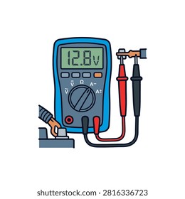 Digital multimeter tool measuring car battery voltage level