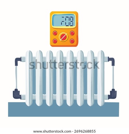 A digital multimeter is used to diagnose a classic home radiator, symbolizing the intersection of modern technology and traditional infrastructure.