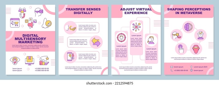 Digital multisensory marketing pink brochure template. Leaflet design with linear icons. Editable 4 vector layouts for presentation, annual reports. Arial-Black, Myriad Pro-Regular fonts used