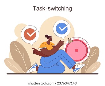 Digital multitasking. Effective and competent office worker media consumption management. Business productivity optimization, scheduling and progress tracking. Flat vector illustration
