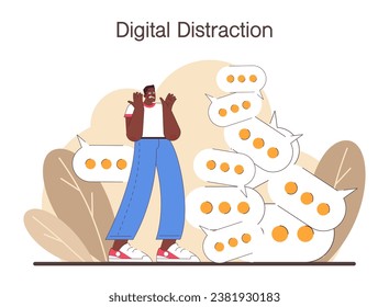 Digital multitasking. Effective and competent office worker media consumption management. Business productivity optimization, scheduling and progress tracking. Flat vector illustration